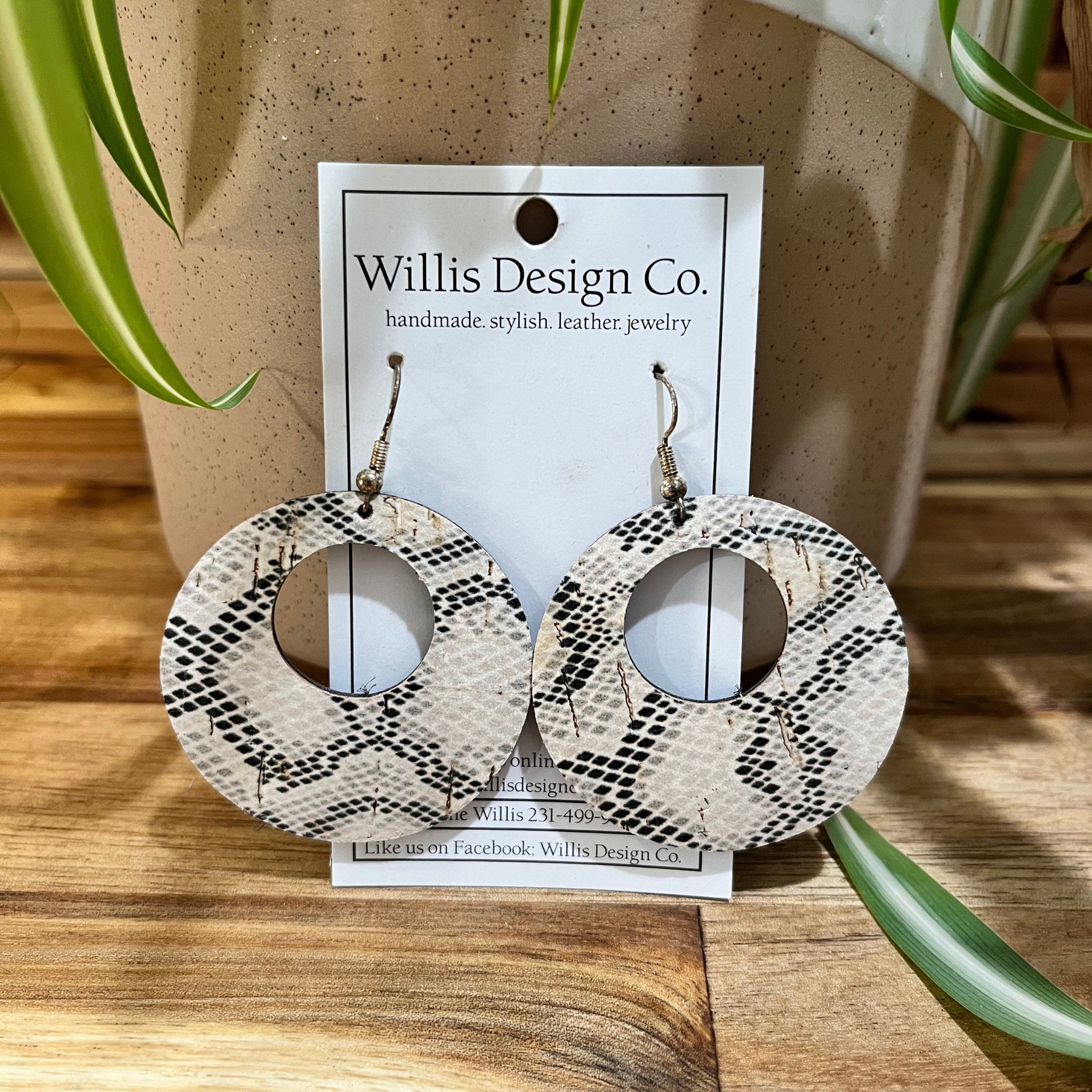 Snake Skin Circular Leather Earrings