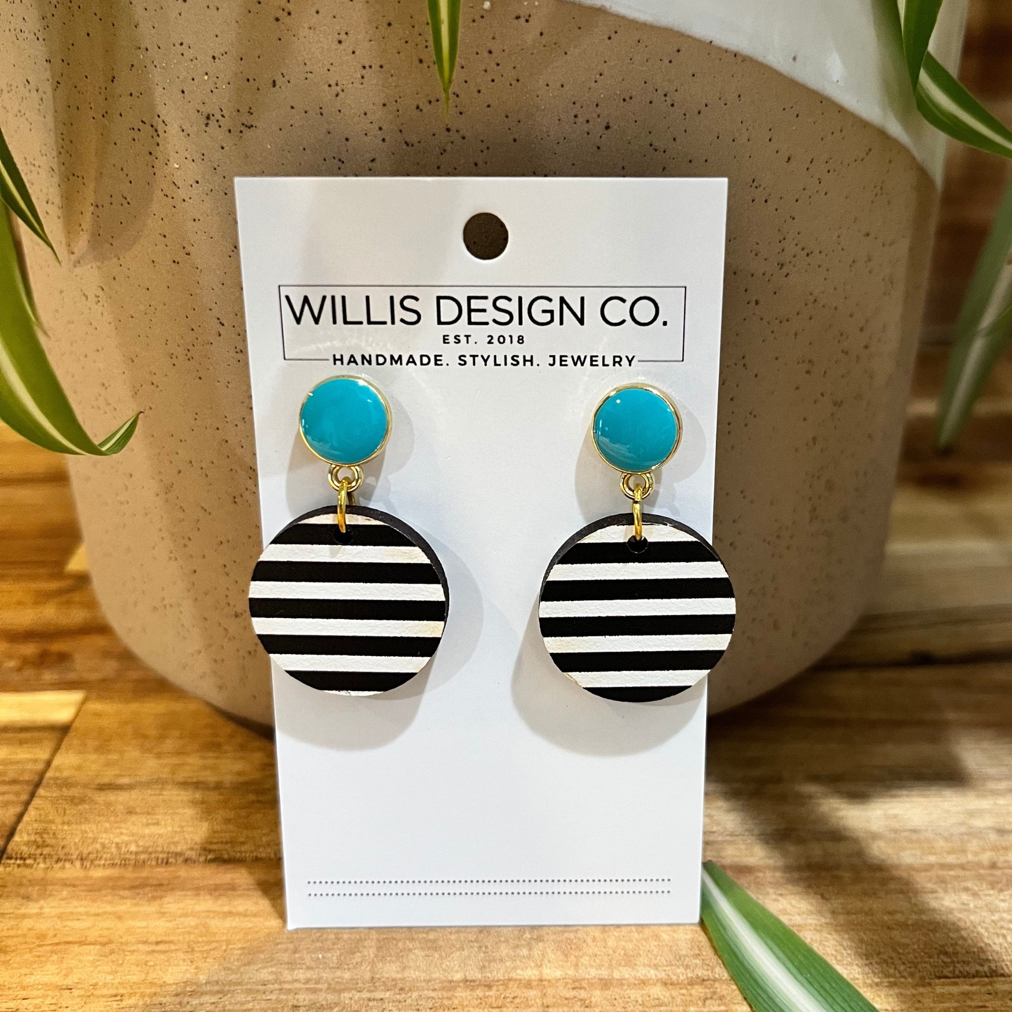 Double Circle Striped Wooden Earrings