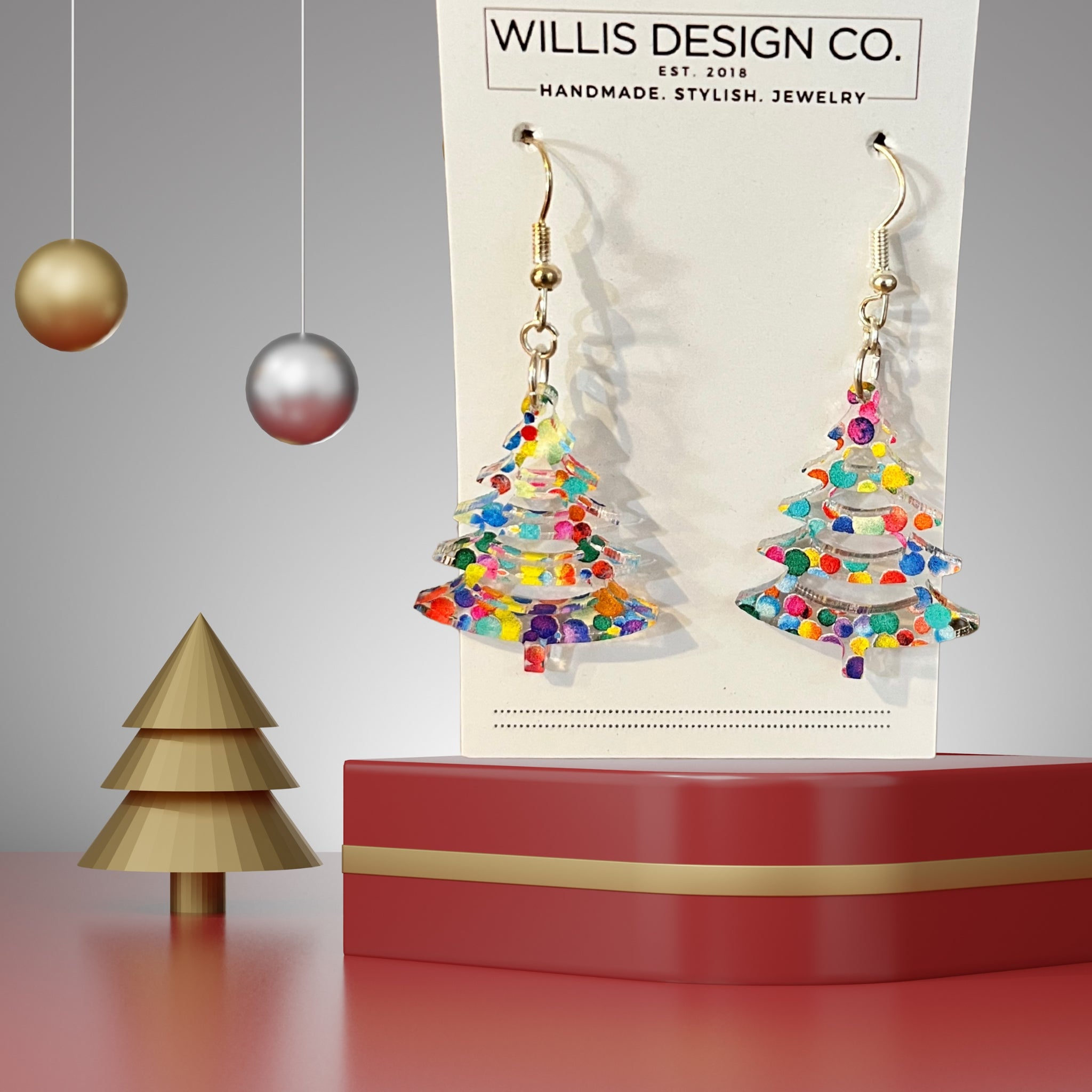 Christmas Tree Holiday Acrylic Earrings